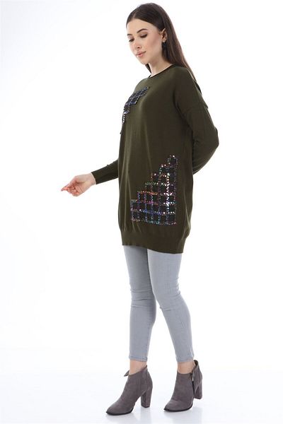 FTZ WOMEN Women's Sequin Sequin Knitwear Khaki 21-1320
