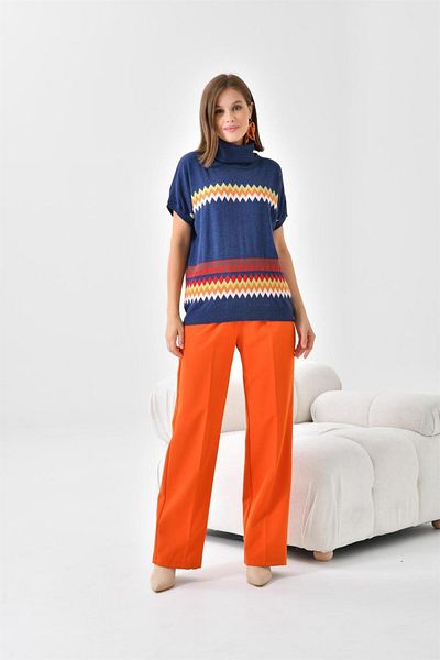 FTZ WOMEN Women's Ethnic Patterned Sweater Indigo 20073