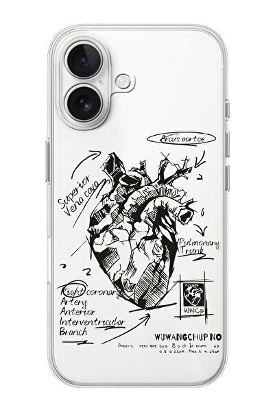 shoptocase iPhone 16  Uyumlu Kalp Anatomi Desenli Şeffaf Silikon Telefon Kılıfı