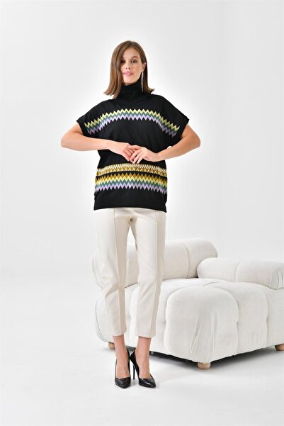 FTZ WOMEN Women's Ethnic Patterned Sweater Black 20073