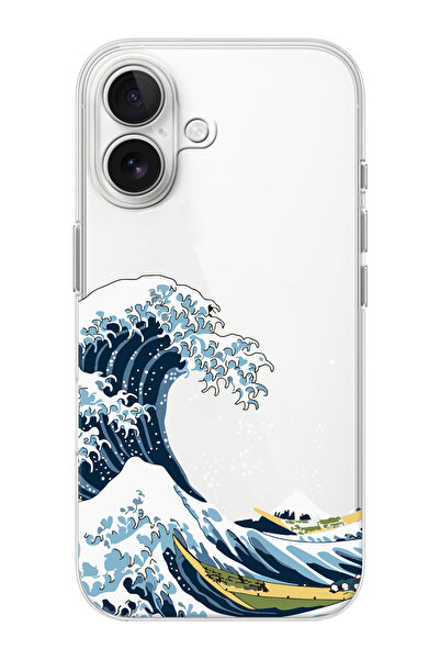 shoptocase iPhone 16  Uyumlu Kanagawa Desenli Şeffaf Silikon Telefon Kılıfı