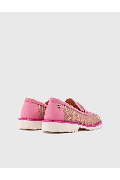 İLVİ Ekala Hakiki Süet Deri Taşlı Kadın Pembe Loafer Ayakkabı
