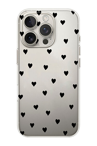 shoptocase iPhone 16 PRO Uyumlu Kalpler Desenli Şeffaf Silikon Telefon Kılıfı
