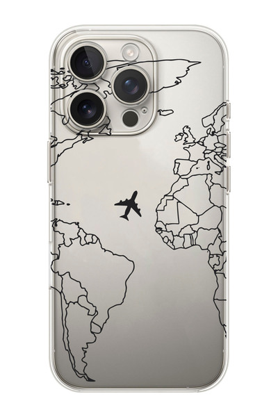 shoptocase iPhone 16 PRO Uyumlu Çizgisel Harita Desenli Şeffaf Silikon Telefo...