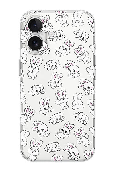shoptocase iPhone 16  Uyumlu Tavşancık Desenli Şeffaf Silikon Telefon Kılıfı