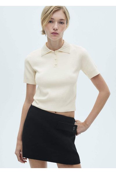 MANGO Woman Stone Collared Knitwear Polo Shirt