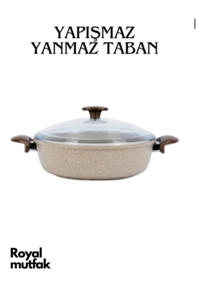 ThermoAD 28 cm Cast Iron Granite Karnıyarık Pot + 26 cm Mink Milk Jug-Faucet Set