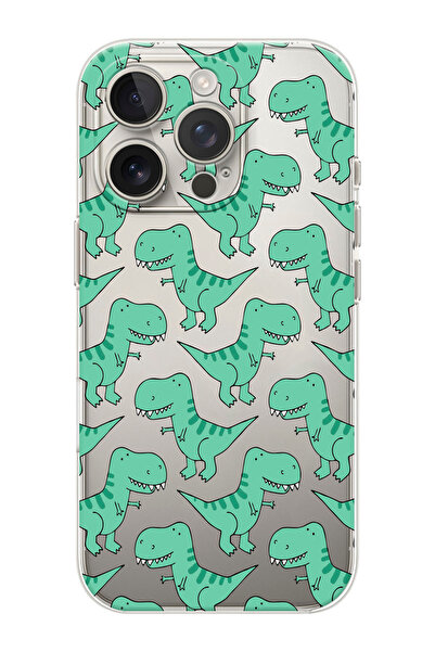 shoptocase iPhone 16 PRO Uyumlu Dinozor Desenli Şeffaf Silikon Telefon Kılıfı