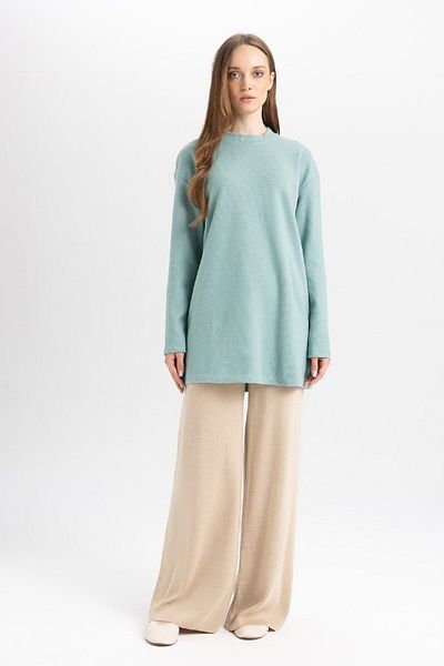 DeFacto Regular Fit Crew Neck Thessaloniki Fabric Long Sleeve Basic Plain T-Shirt Tunik B3552Ax24Au