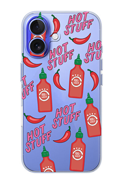 shoptocase iPhone 16 PLUS Uyumlu Hot Stuff Desenli Şeffaf Silikon Telefon Kılıfı