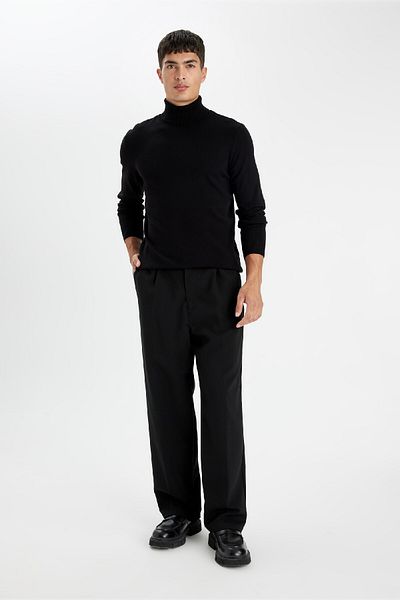 DeFacto Schwarzer Slim-Fit Slim-Fit-Rollkragenpullover Basic Plain Knitwear R1124az24wn