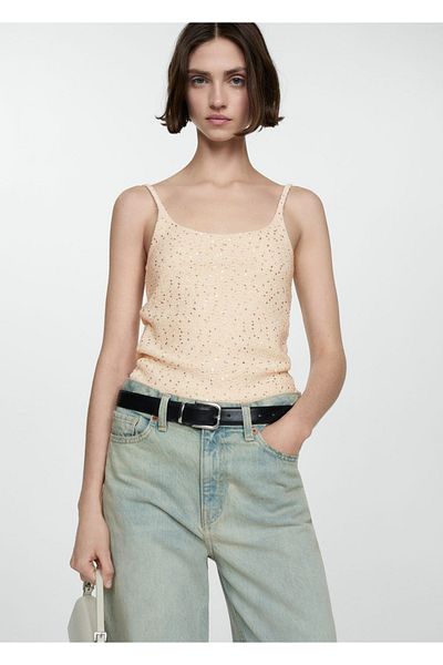 MANGO Woman Blouse with Sequins on the Straps