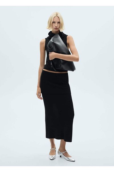 MANGO Woman Ribbed Midi Skirt