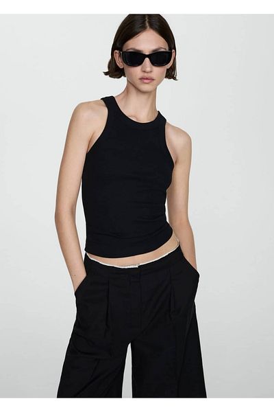 MANGO Woman Rubber knit cotton blouse