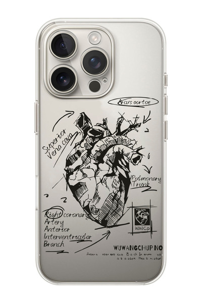 shoptocase iPhone 16 PRO Uyumlu Kalp Anatomi Desenli Şeffaf Silikon Telefon K...