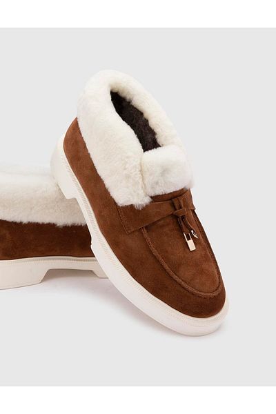 İLVİ Fazai Genuine Suede Leather Women's Tan White Fur Boots