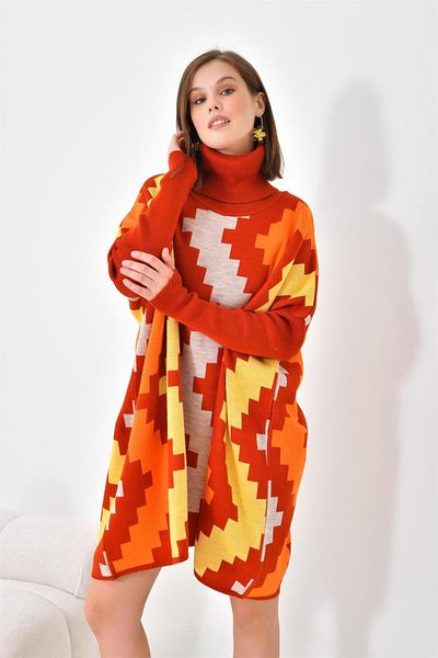 FTZ WOMEN Women's Zigzag Pattern Poncho Tile 20100