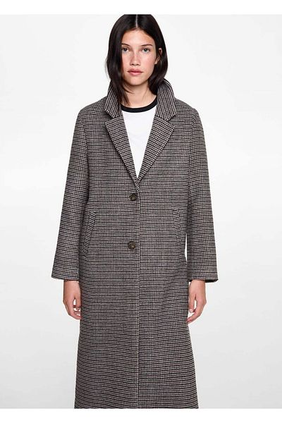 Mango Teen Houndstooth Print Wool Coat