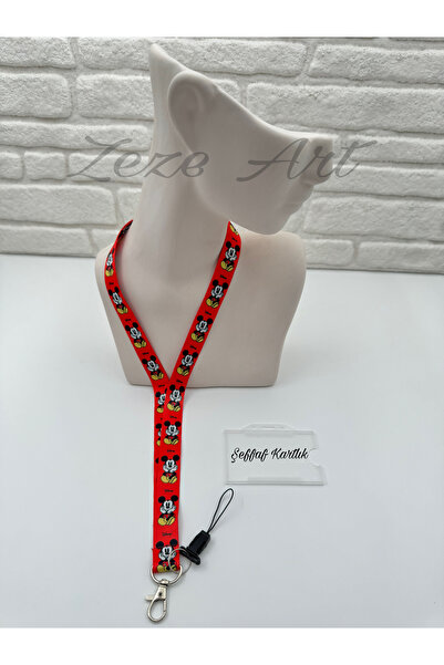 zezedesing Mickey Mause Desenli Kırmızı Boyun İpi ve Telefon Askısı (KARTLIK ...