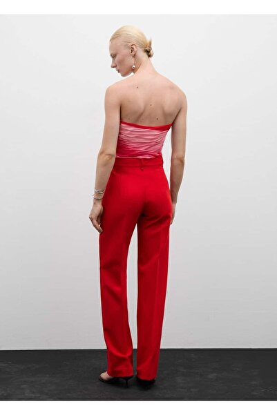 MANGO Woman Dekoratif dikişli düz kesim pantolon