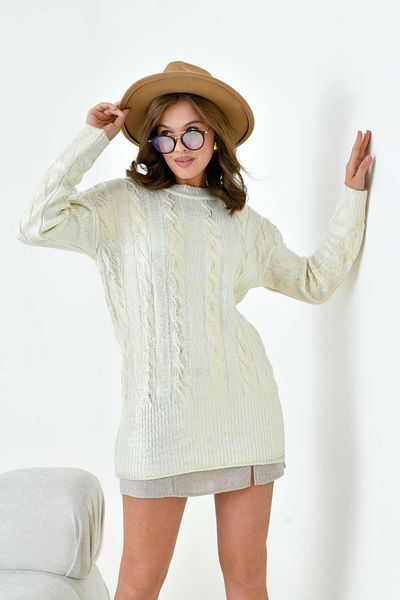 FTZ WOMEN Women's Foil Print Detailed Sweater Ecru 20924