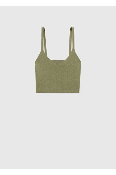 MANGO Woman Πλεκτό cropped μπλούζα