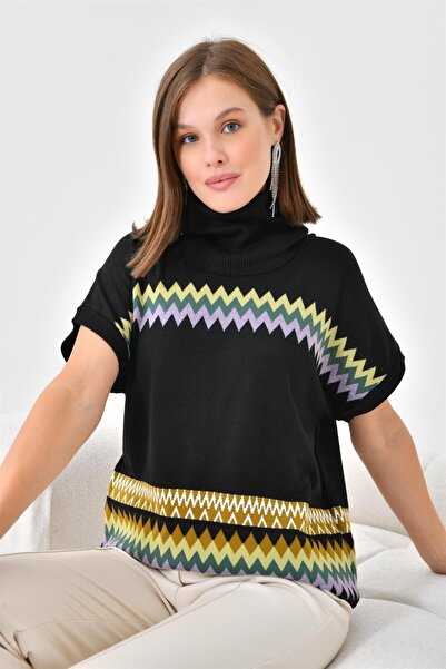 FTZ WOMEN Women's Ethnic Patterned Sweater Black 20073