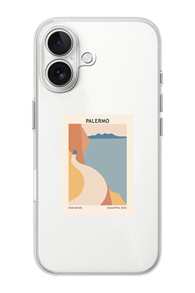 shoptocase iPhone 16  Uyumlu Palermo Desenli Şeffaf Silikon Telefon Kılıfı