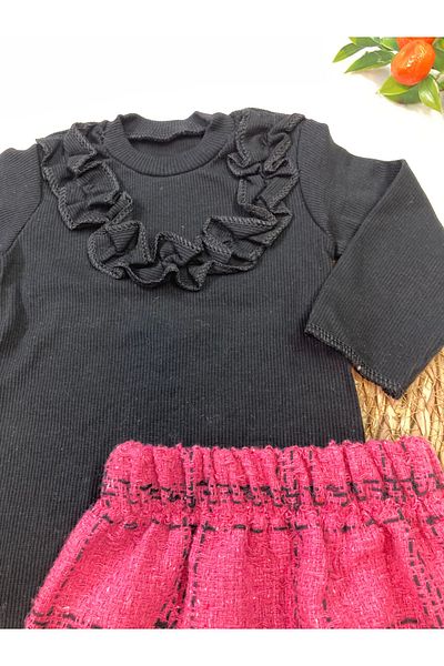 ESES BEBE Baby Black Houndstooth Skirt Blouse Set Team