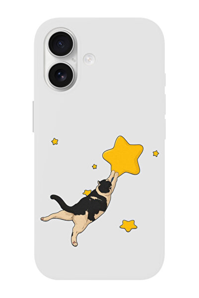 shoptocase iPhone 16 Uyumlu Kedi ve Yıldız Desenli İçi Süet Silikon Telefon K...