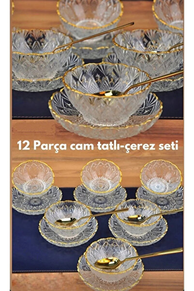 Çeyizci Çarşı 12 Parça Yaldızlı Kristal Lüx Tabaklı Kase Takımı