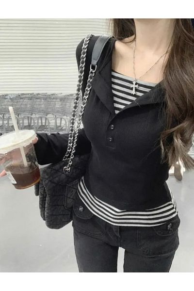 Köstebek 2-Piece Split Buttoned Long Sleeve Sweatshirt
