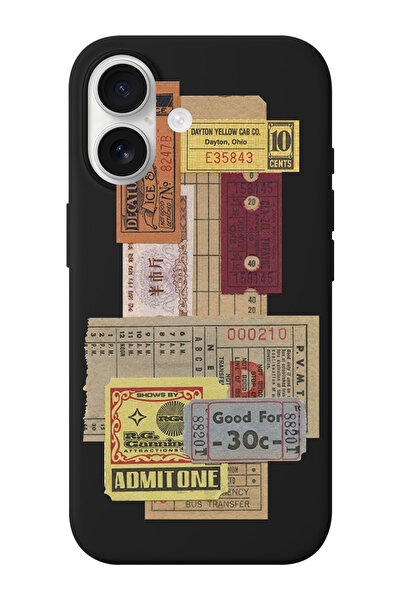 shoptocase iPhone 16 Uyumlu Pul Bilet Desenli İçi Süet Silikon Telefon Kılıfı