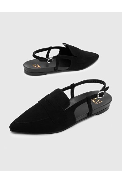 İLVİ Satine Genuine Suede Leather Women's Black Sandals