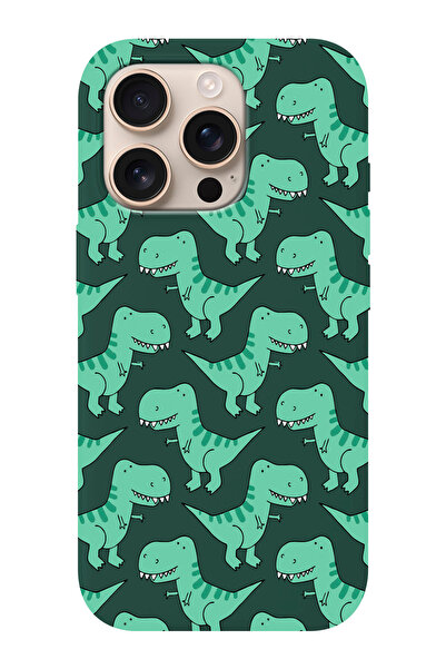shoptocase iPhone 16 PRO Uyumlu Dinozor Desenli İçi Süet Silikon Telefon Kılıfı
