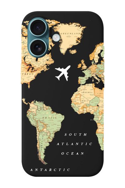 shoptocase iPhone 16 PLUS Uyumlu Eski Dünya Haritası Desenli İçi Süet Silikon...