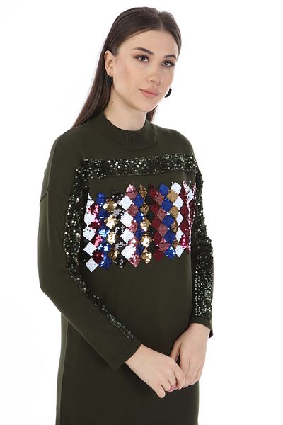 FTZ WOMEN Women's Sequin Front Knitwear Khaki 21-1238