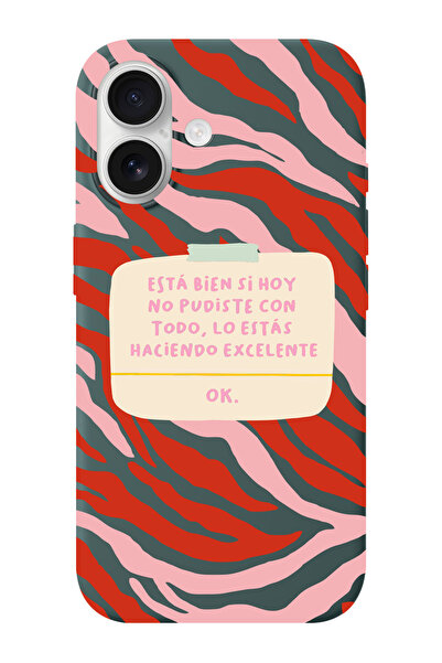 shoptocase iPhone 16 Uyumlu Esta Bien Si Desenli İçi Süet Silikon Telefon Kılıfı