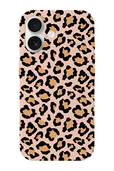 shoptocase iPhone 16 Uyumlu Leopar Desenli İçi Süet Silikon Telefon Kılıfı