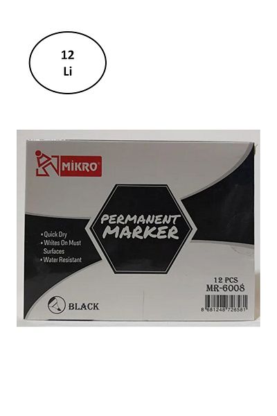 Mikro Mr-6008 Permanet Marker Black Pen 12 Pieces