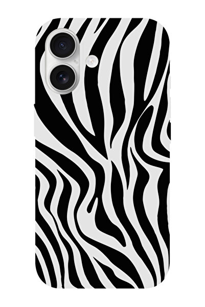 shoptocase iPhone 16 Uyumlu Zebra Desenli İçi Süet Silikon Telefon Kılıfı