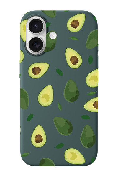 shoptocase iPhone 16 Uyumlu Avokado Desenli İçi Süet Silikon Telefon Kılıfı