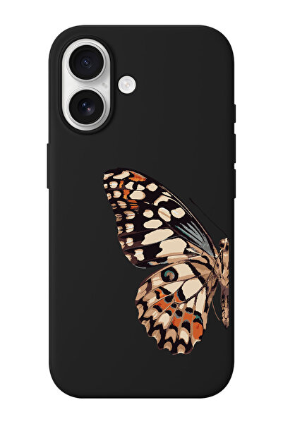 shoptocase iPhone 16 Uyumlu Kelebek Desenli İçi Süet Silikon Telefon Kılıfı