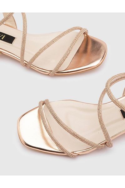 İLVİ Sandale de damă din piele Mika Genuine Stone Gold Color