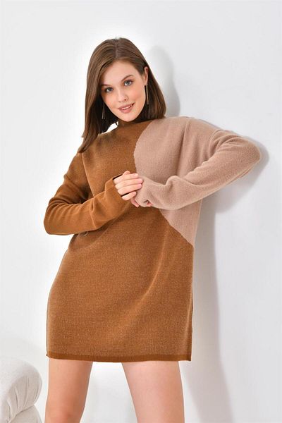 FTZ WOMEN Women's Oval Detailed Tunic Tan 20567