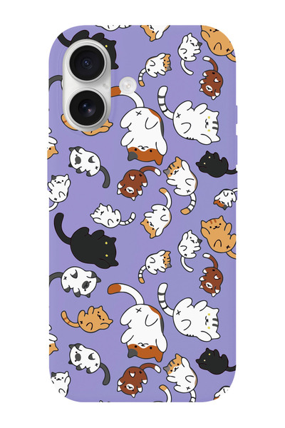 shoptocase iPhone 16 Uyumlu Kedicik Desenli İçi Süet Silikon Telefon Kılıfı