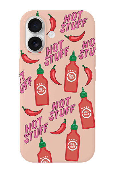 shoptocase iPhone 16 Uyumlu Hot Stuff Desenli İçi Süet Silikon Telefon Kılıfı