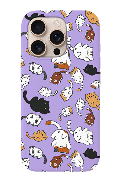 shoptocase iPhone 16 PRO Uyumlu Kedicik Desenli İçi Süet Silikon Telefon Kılıfı