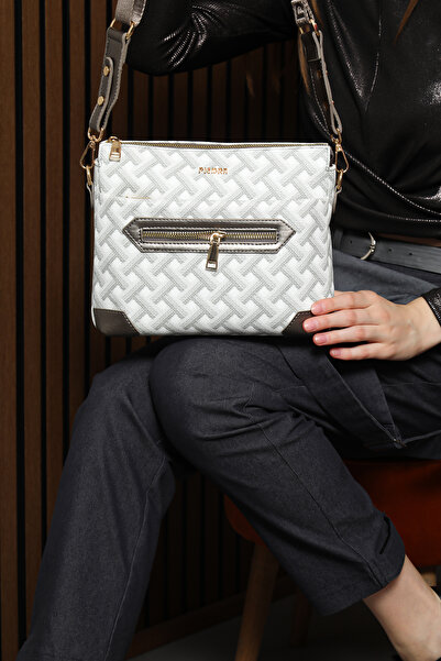 Piedra Білий платиновий колір, великі візерунки плетіння, дизайн із застібкою-блискавкою, плечові ремінці, нова колекція жіночих сумок