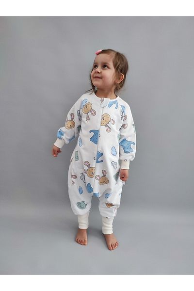 Pamuk Pazen Long Sleeve Winter Kids Baby Sleeping Bag 100% Cotton 20-24 Degree 1 Tog Rabbit Pattern